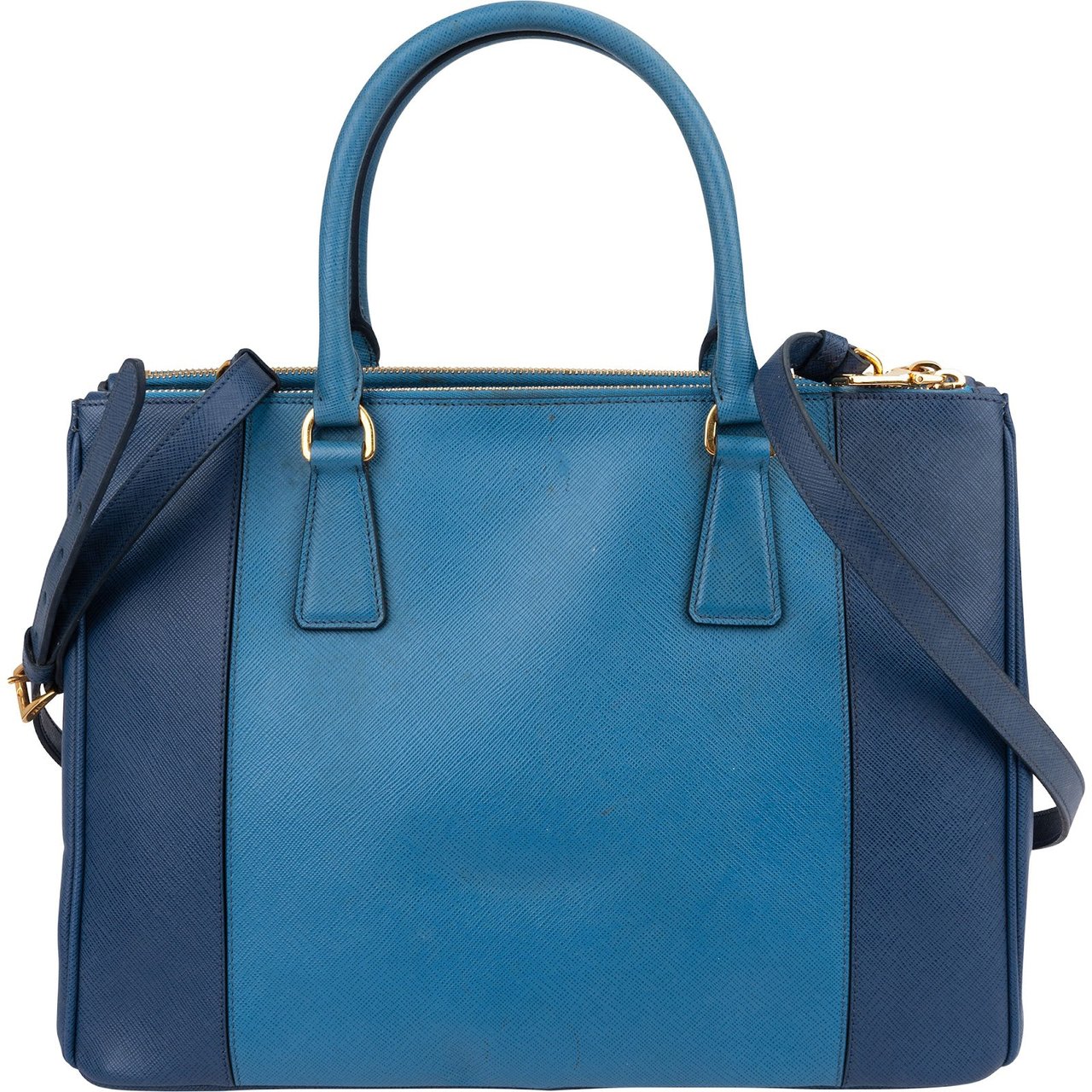 Prada Two Tone Saffiano Leather Galleria Handbag Blauw