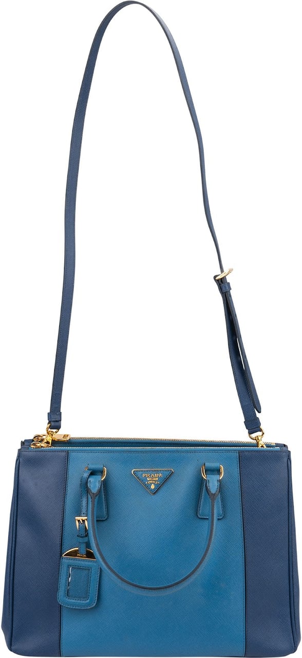 Prada Two Tone Saffiano Leather Galleria Handbag Blauw