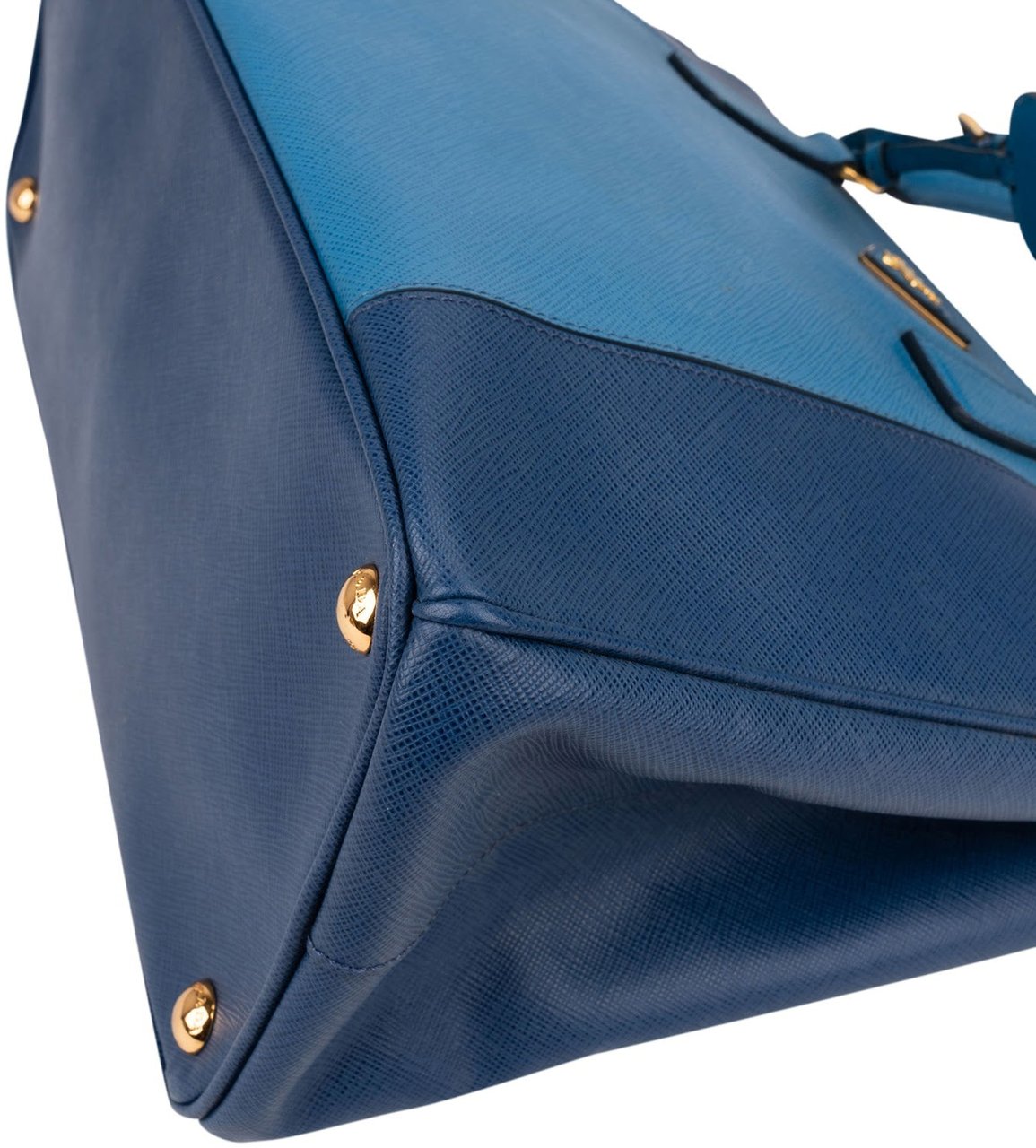 Prada Two Tone Saffiano Leather Galleria Handbag Blauw