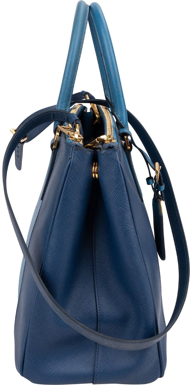 Prada Two Tone Saffiano Leather Galleria Handbag Blauw