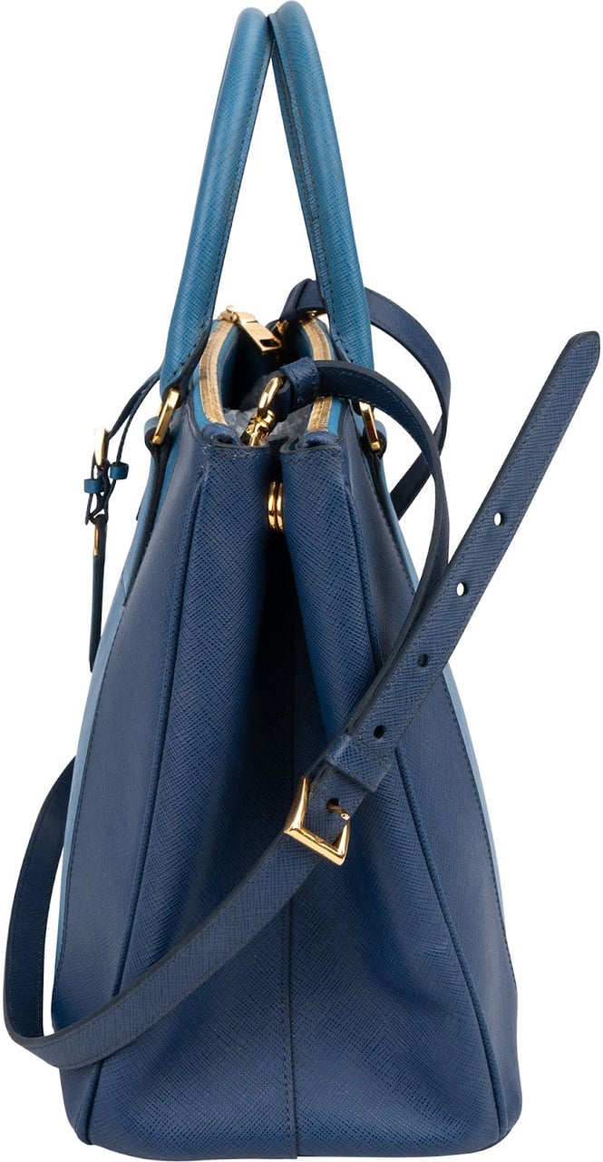 Prada Two Tone Saffiano Leather Galleria Handbag Blauw