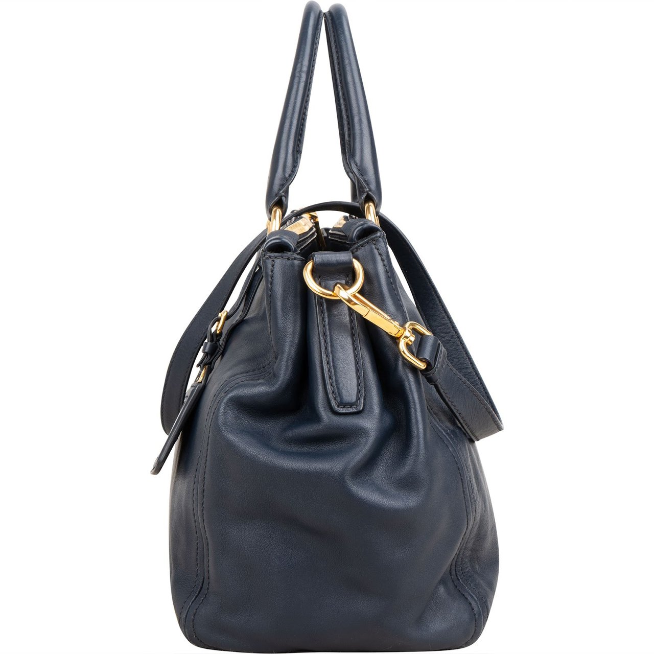Prada Soft Calf Leather Bauletto Satchel Handbag Navy