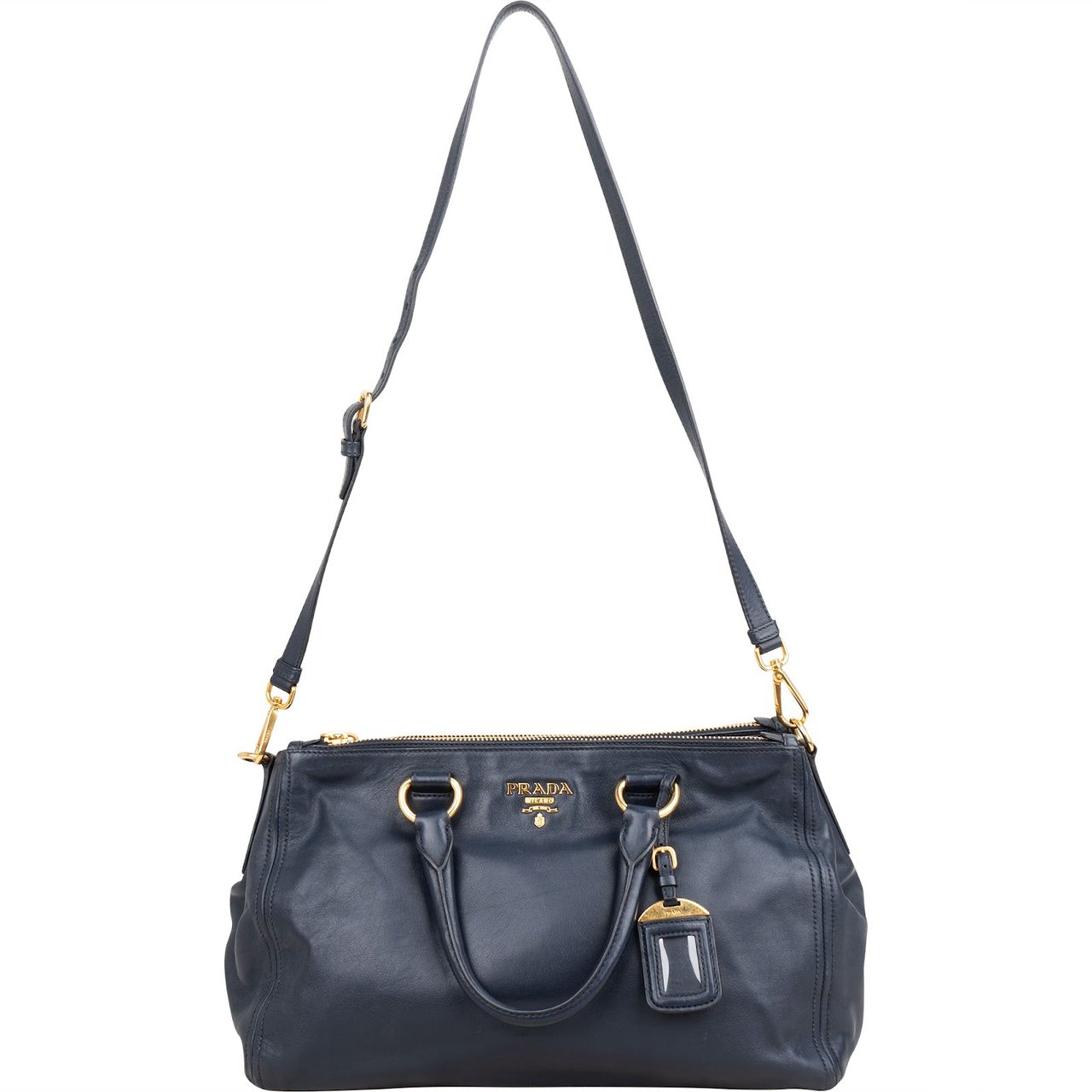 Prada Soft Calf Leather Bauletto Satchel Handbag Navy