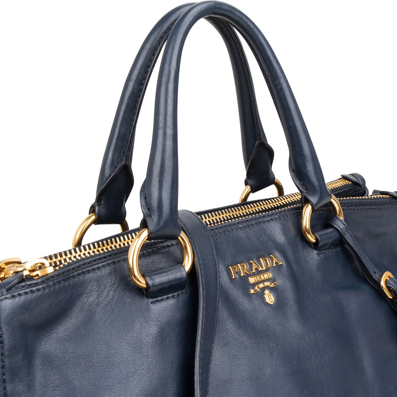 Prada Soft Calf Leather Bauletto Satchel Handbag Navy