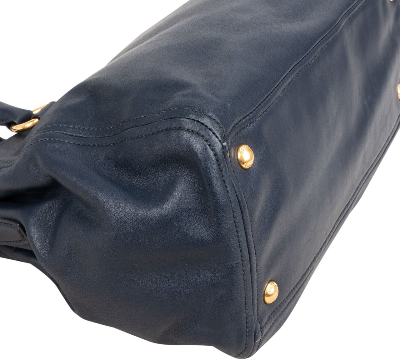 Prada Soft Calf Leather Bauletto Satchel Handbag Navy