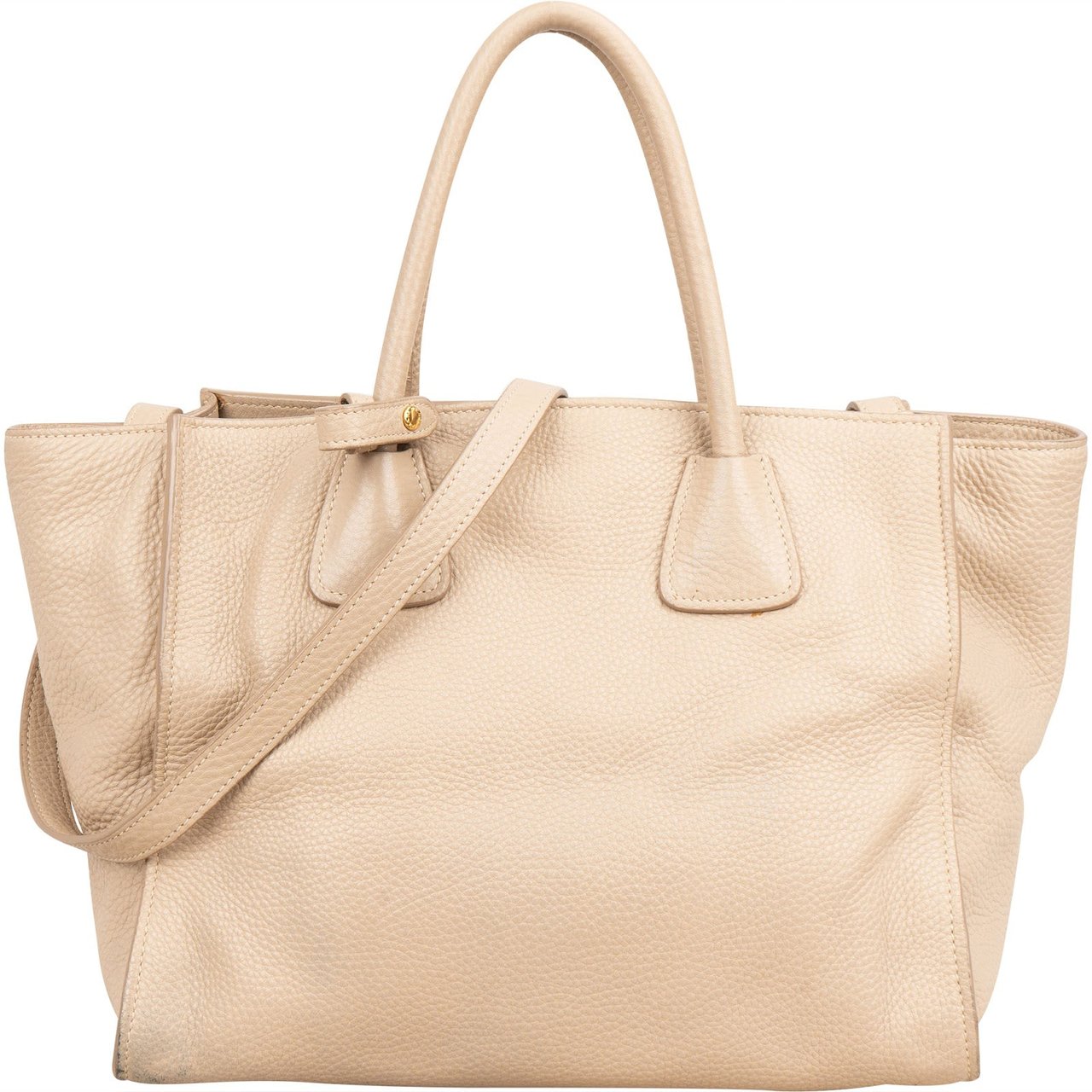 Prada Vitello Daino Leather Twin Pocket Luggage Shopper Handbag Beige