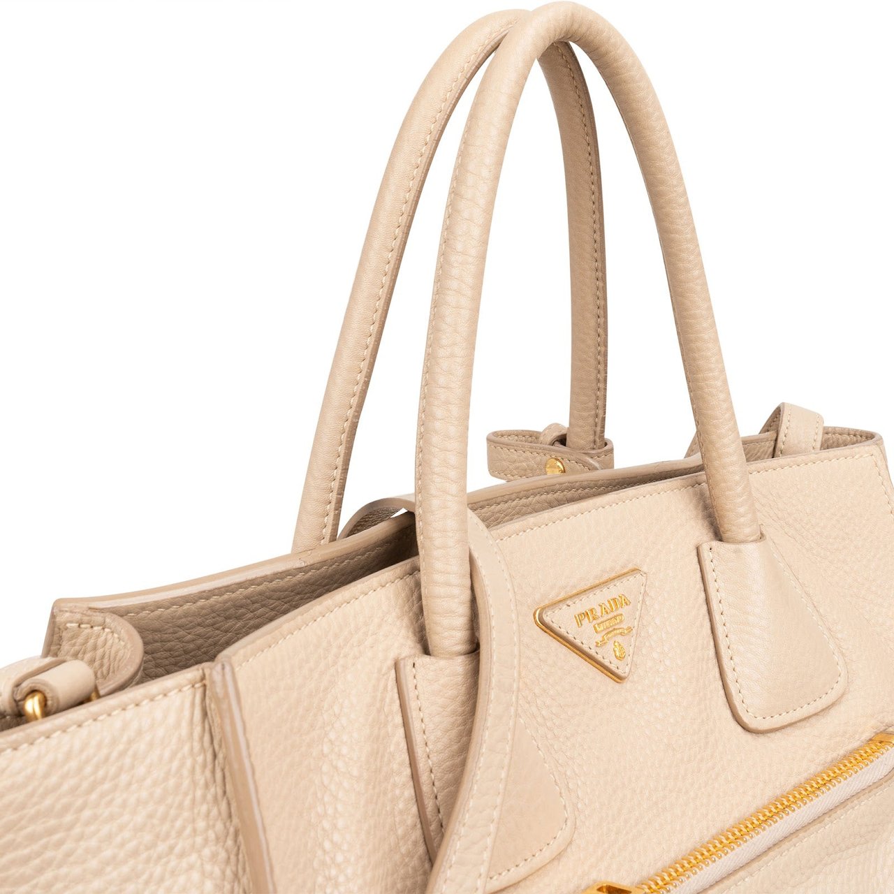 Prada Vitello Daino Leather Twin Pocket Luggage Shopper Handbag Beige