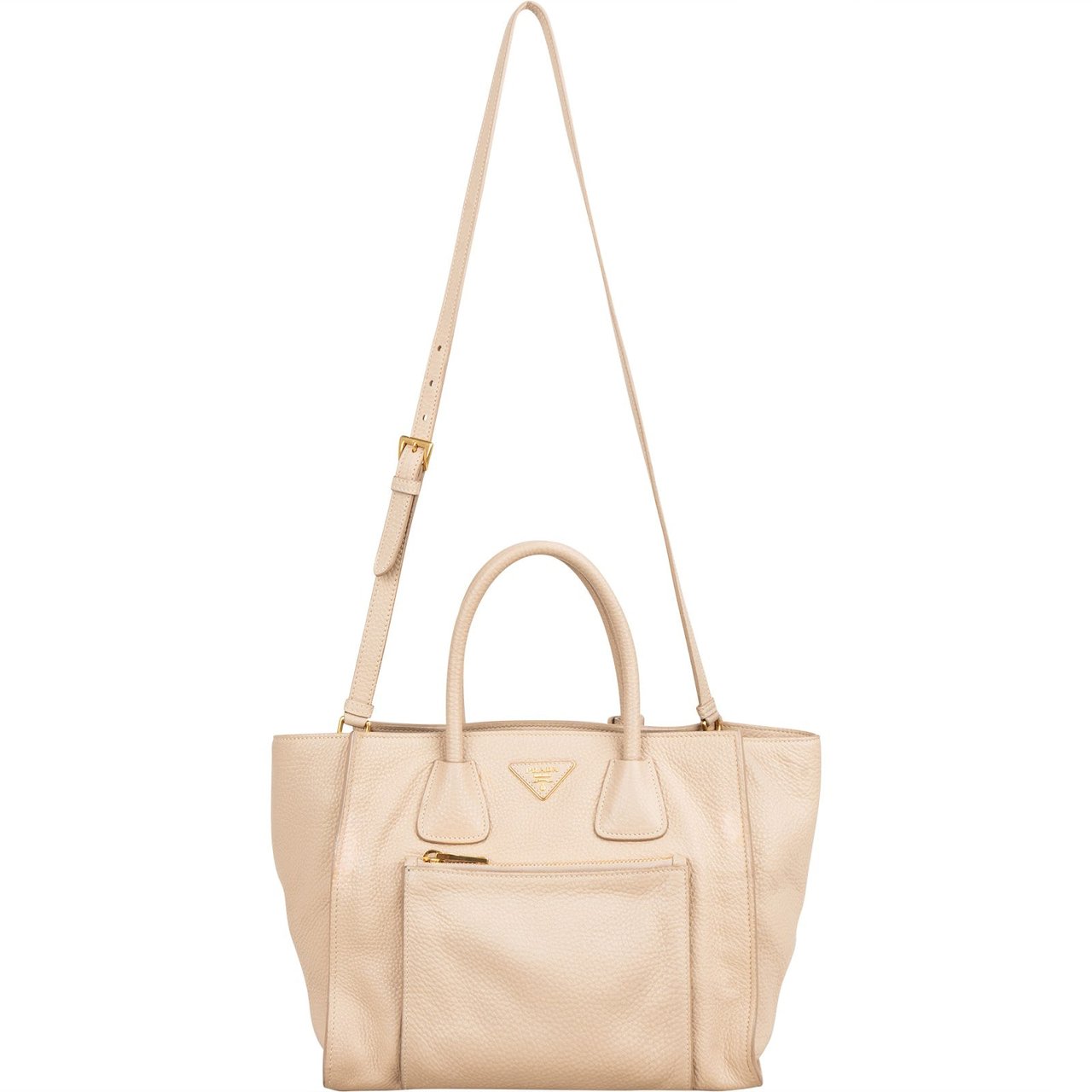 Prada Vitello Daino Leather Twin Pocket Luggage Shopper Handbag Beige