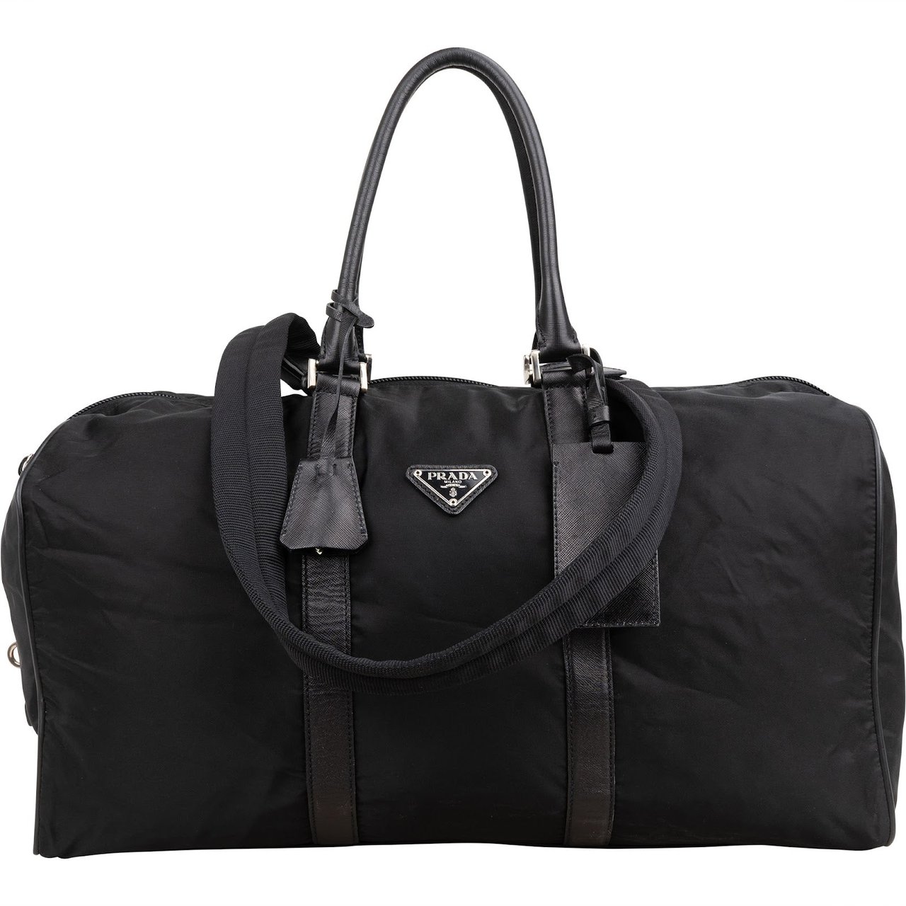 Prada Nylon Triangle Duffle Weekender 50 Travel Bag Zwart