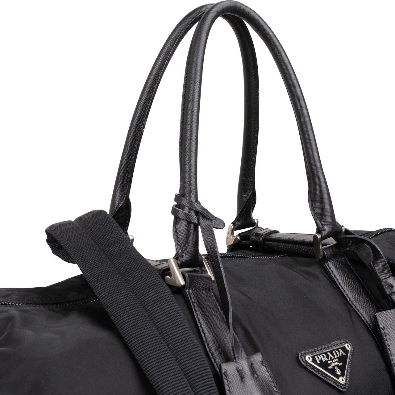 Prada Nylon Triangle Duffle Weekender 50 Travel Bag Zwart