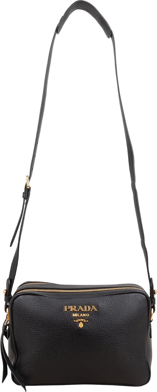 Prada Vitello Daino Leather Camera Crossbody Bag Zwart