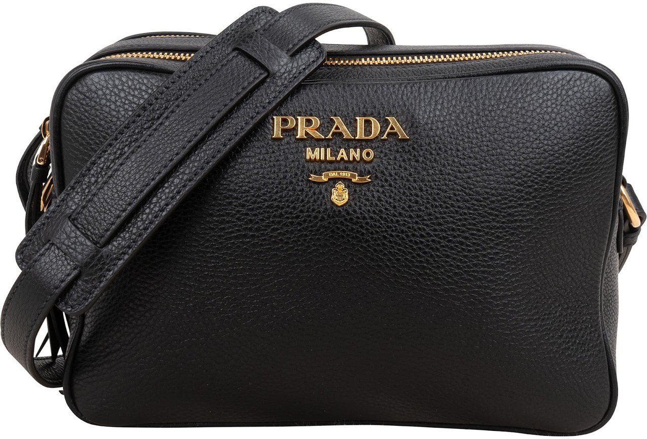 Prada Vitello Daino Leather Camera Crossbody Bag Zwart
