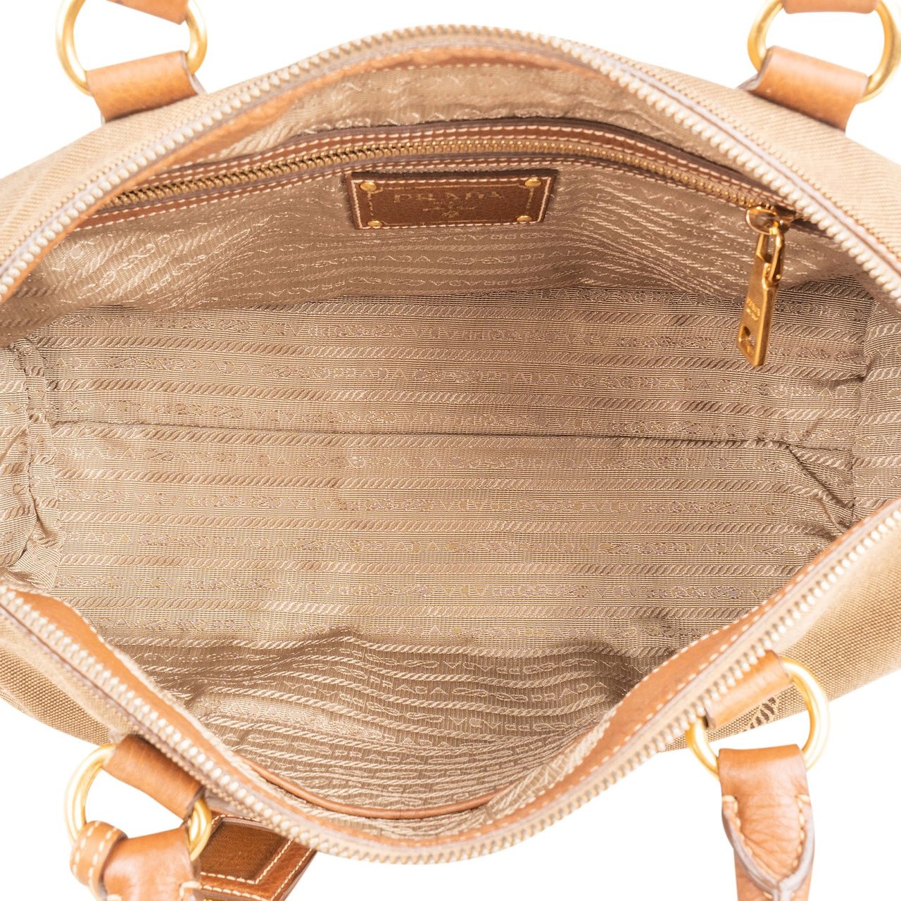 Prada Emblem Jacquard Bauletto Handbag Beige