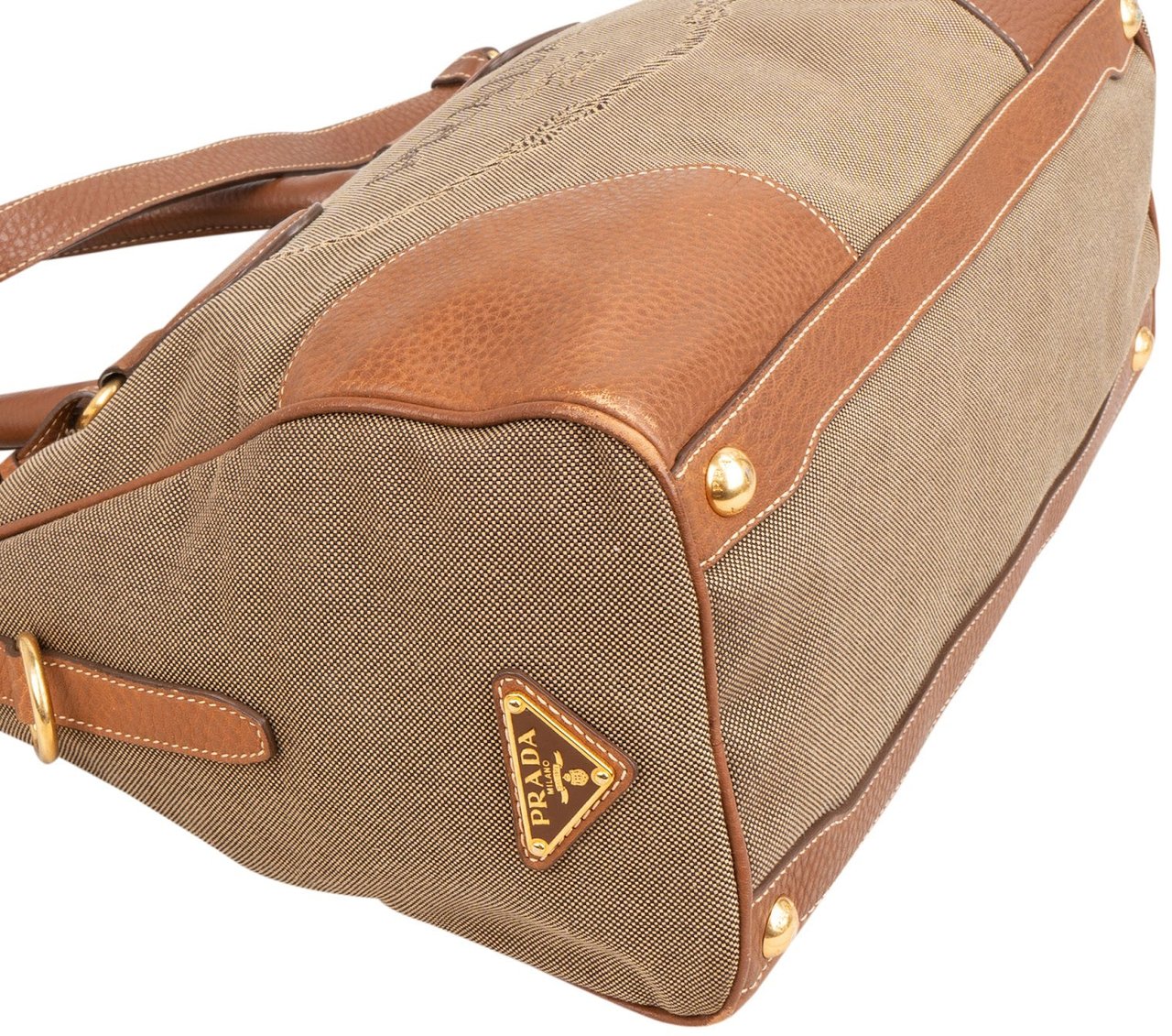 Prada Emblem Jacquard Bauletto Handbag Beige
