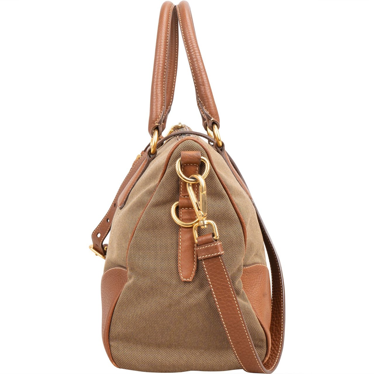 Prada Emblem Jacquard Bauletto Handbag Beige