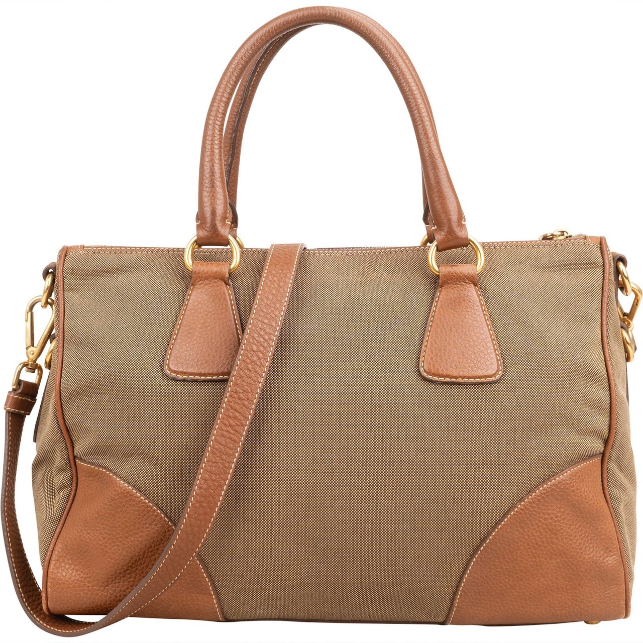 Prada Emblem Jacquard Bauletto Handbag Beige