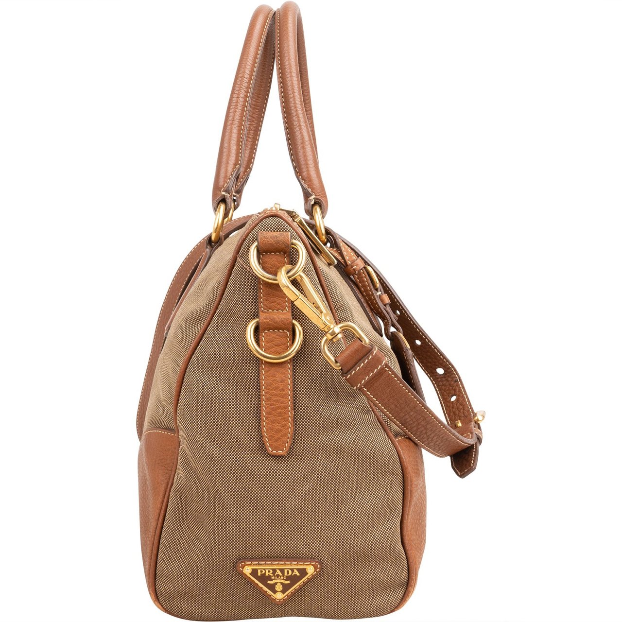 Prada Emblem Jacquard Bauletto Handbag Beige