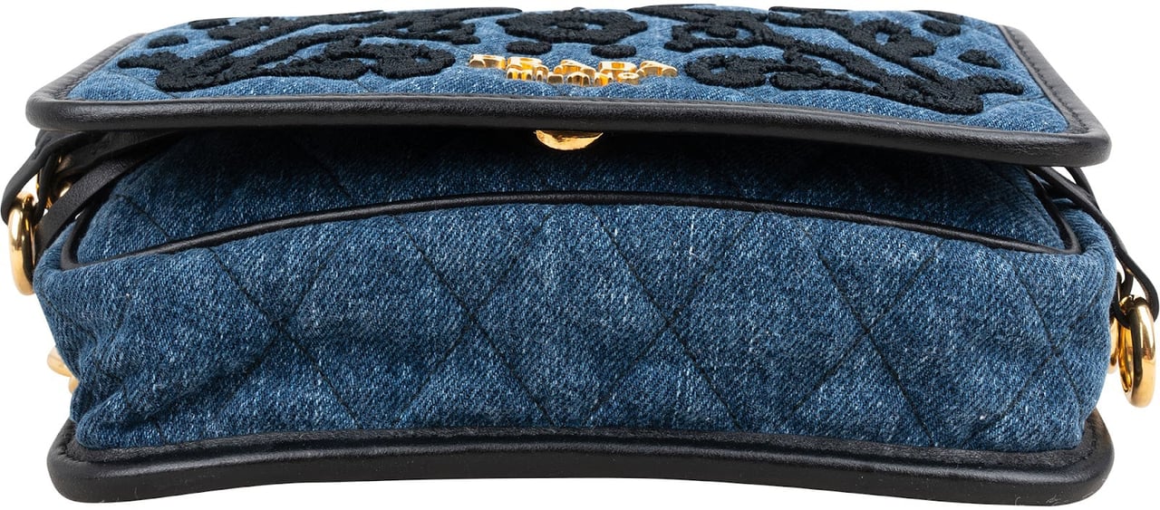 Prada Multicolor Embroidered Denim Cahier Belt Crossbody Bag Blauw