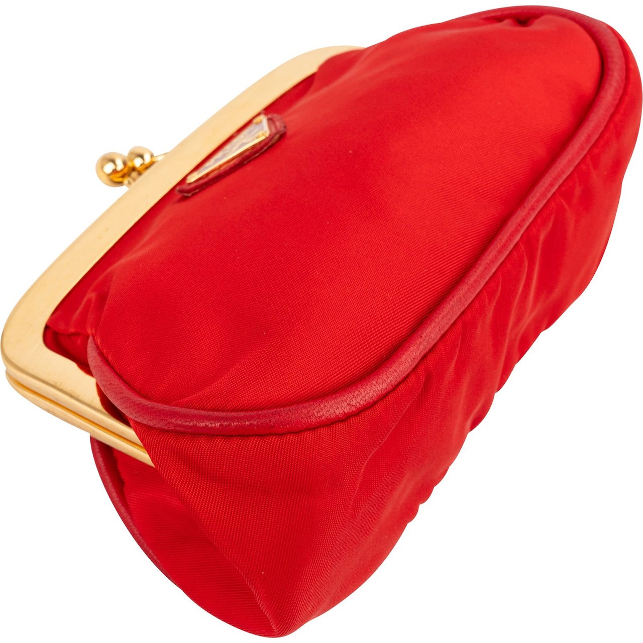 Prada Red Tessuto Triangel Kiss-Lock Coin Wallet Rood