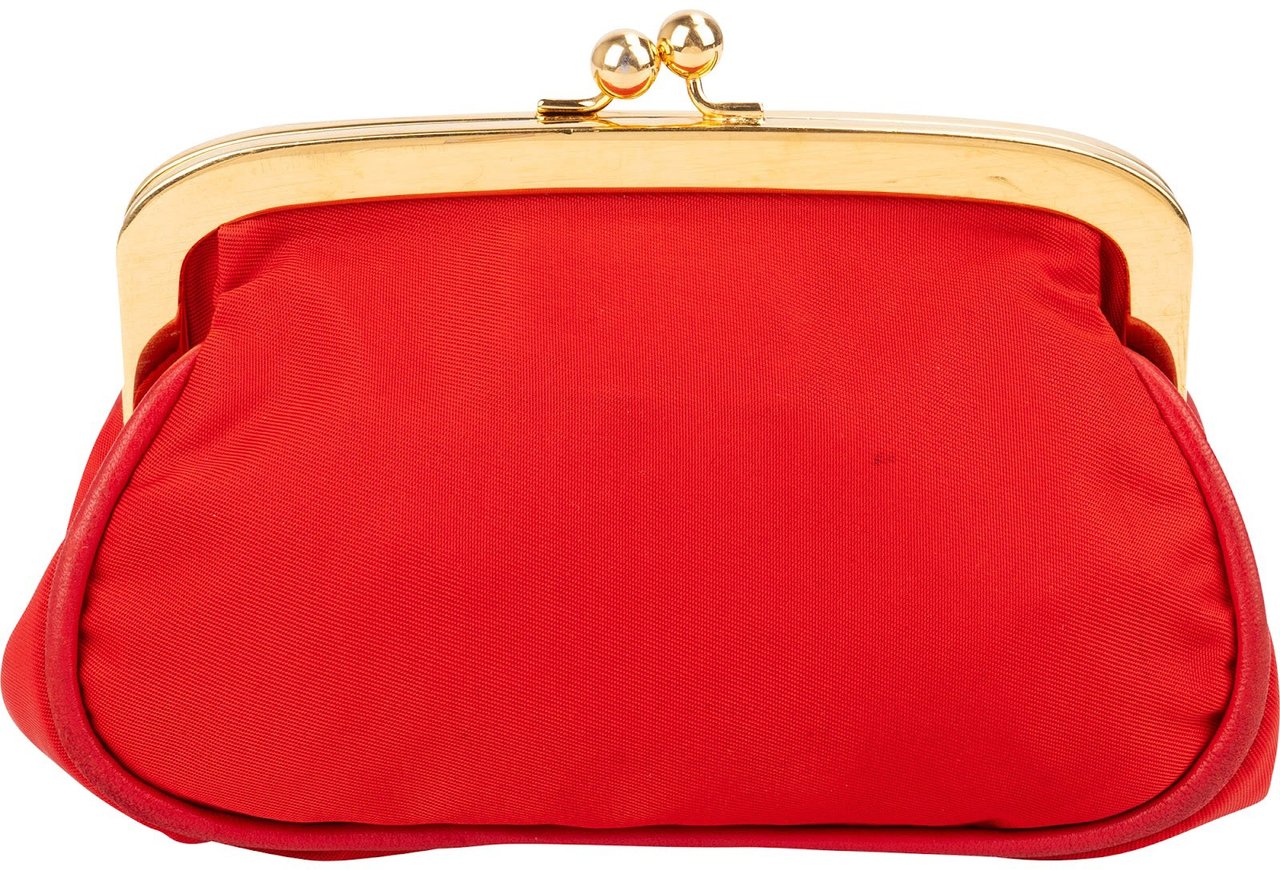 Prada Red Tessuto Triangel Kiss-Lock Coin Wallet Rood