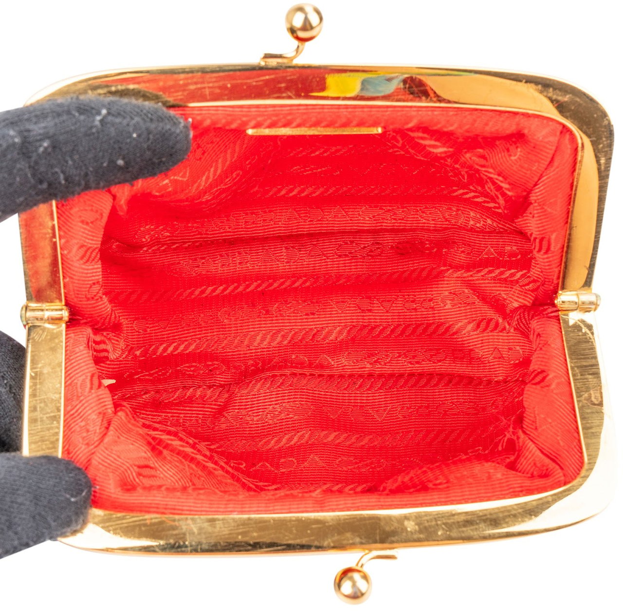Prada Red Tessuto Triangel Kiss-Lock Coin Wallet Rood