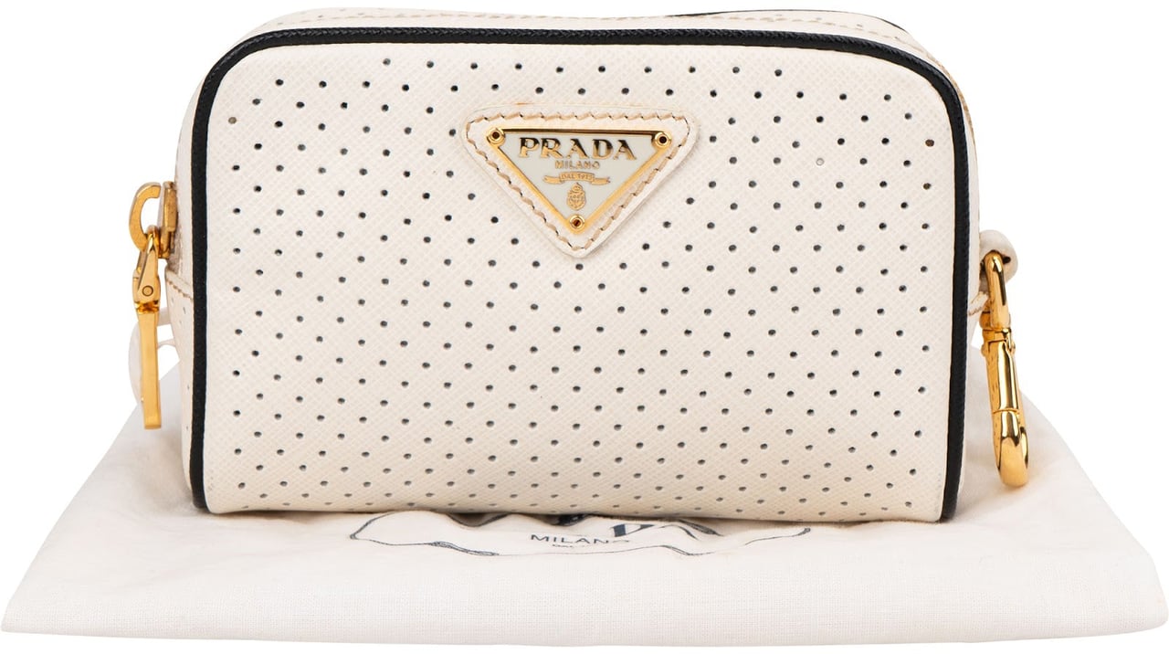 Prada Perforated Saffiano Leather Mini Pouch Wit