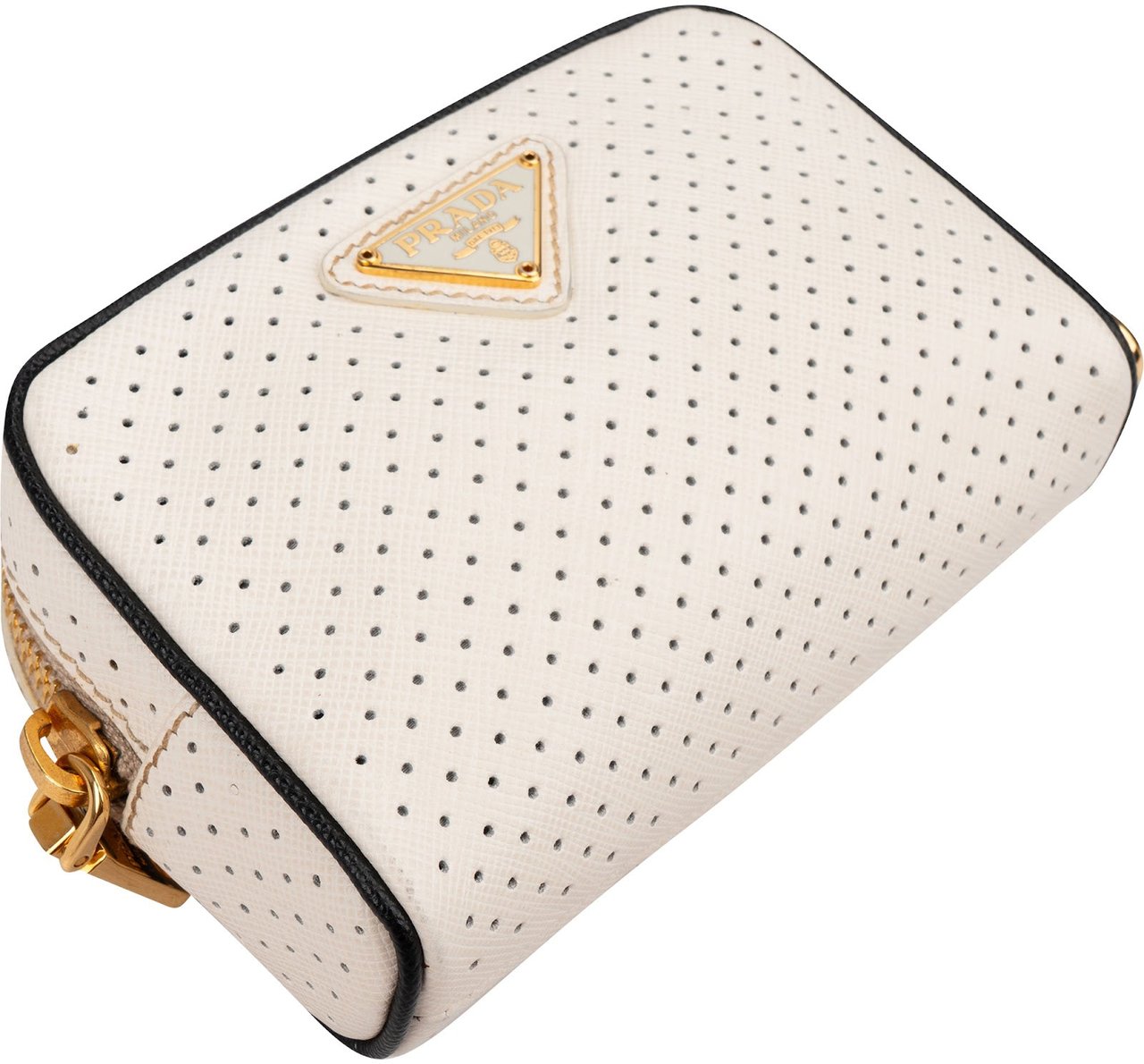 Prada Perforated Saffiano Leather Mini Pouch Wit