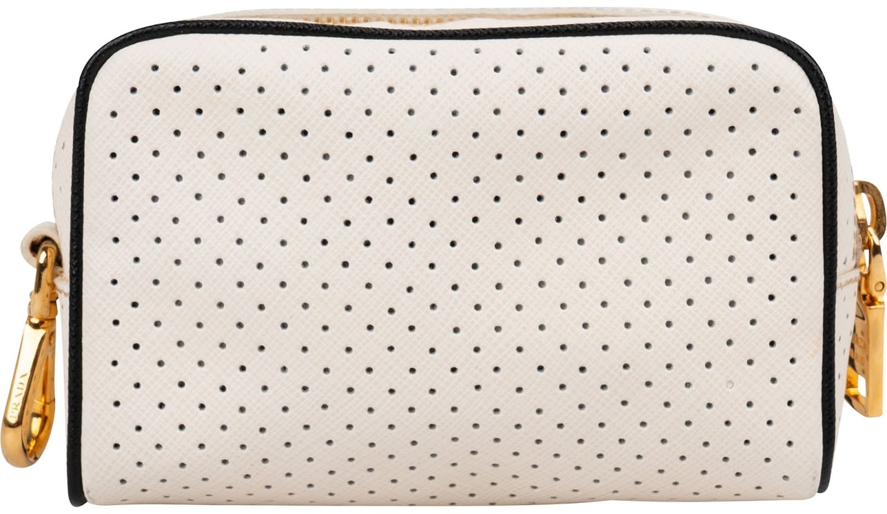 Prada Perforated Saffiano Leather Mini Pouch Wit
