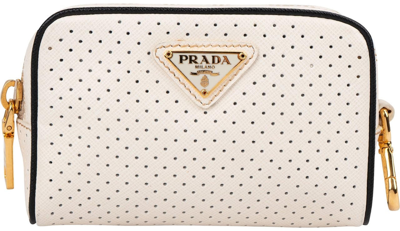 Prada Perforated Saffiano Leather Mini Pouch Wit