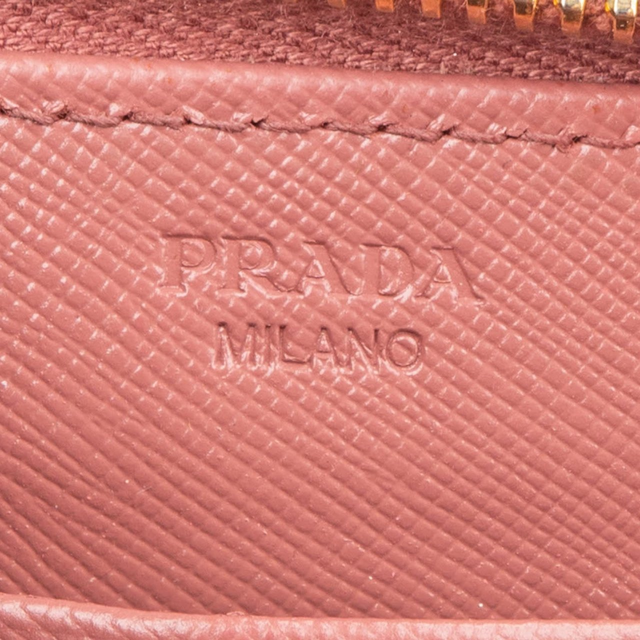 Prada Pink Saffiano Leather Zip Around Wallet Rood