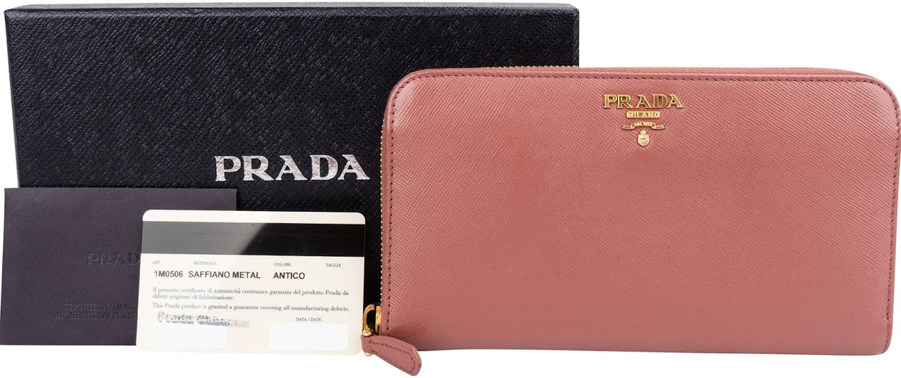 Prada Pink Saffiano Leather Zip Around Wallet Rood