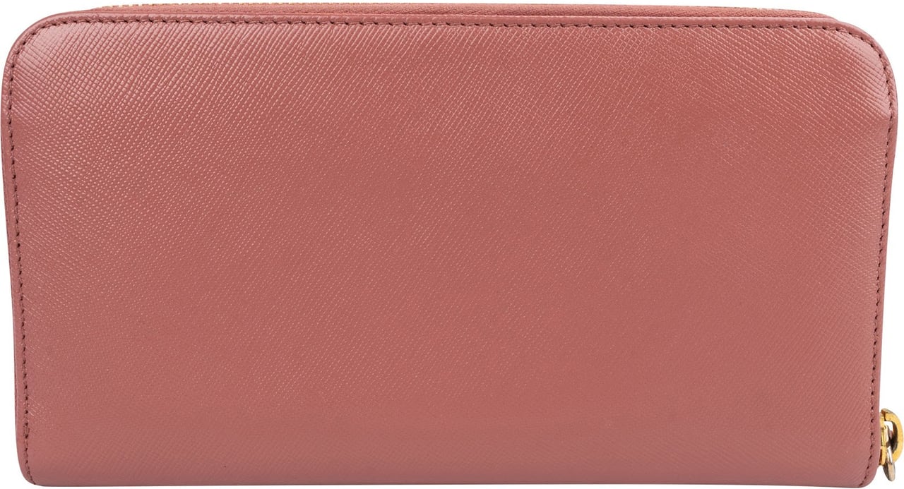 Prada Pink Saffiano Leather Zip Around Wallet Rood