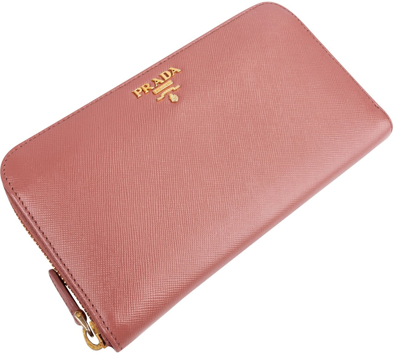 Prada Pink Saffiano Leather Zip Around Wallet Rood