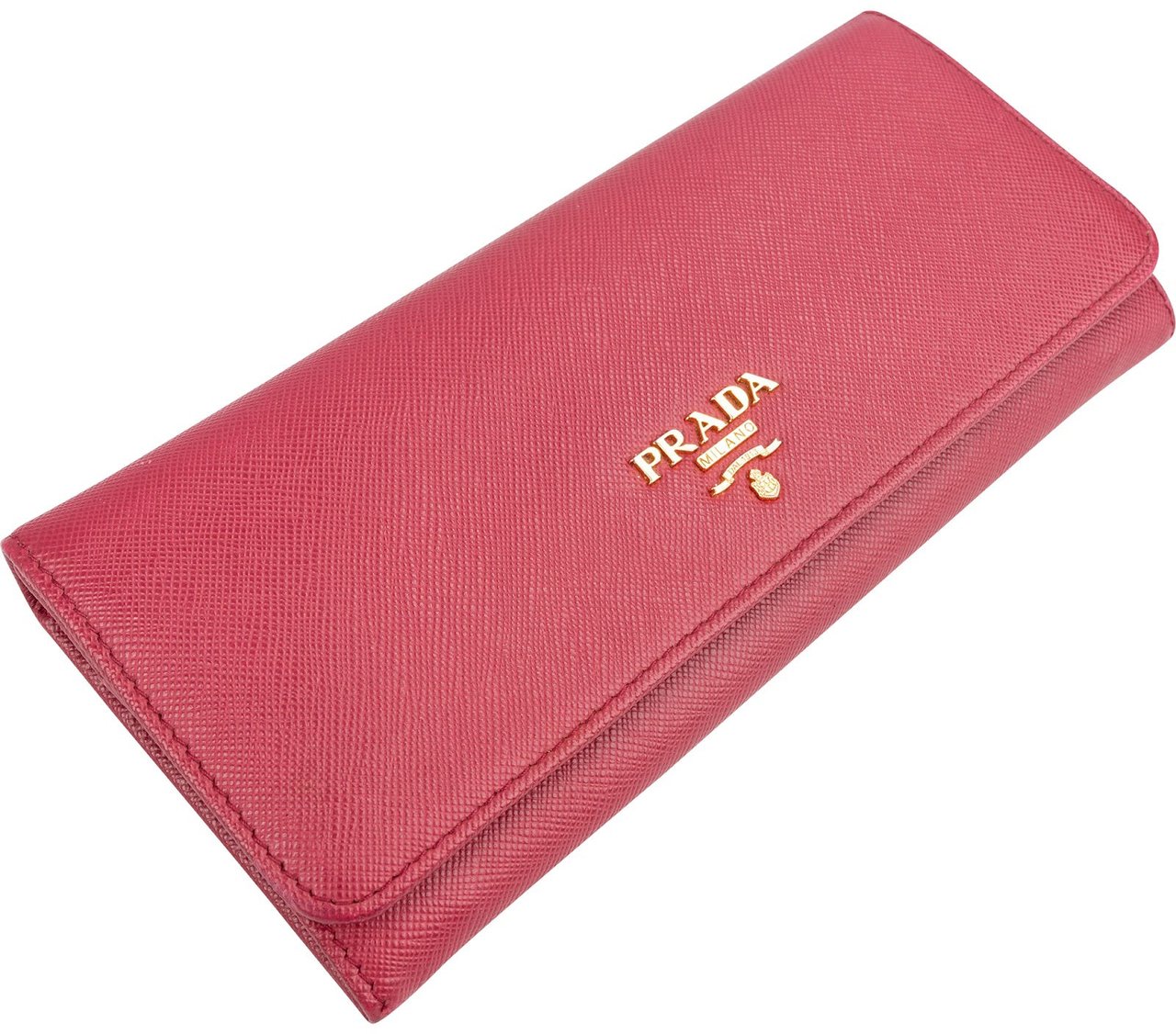 Prada Pink Saffiano Leather Continental Wallet Rood