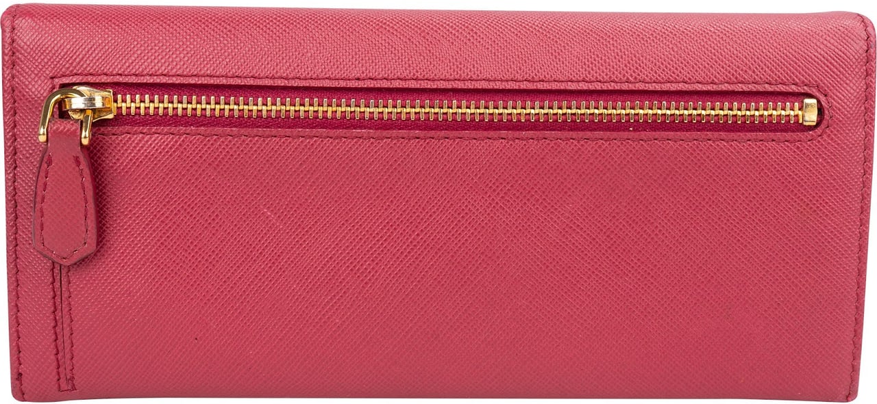 Prada Pink Saffiano Leather Continental Wallet Rood