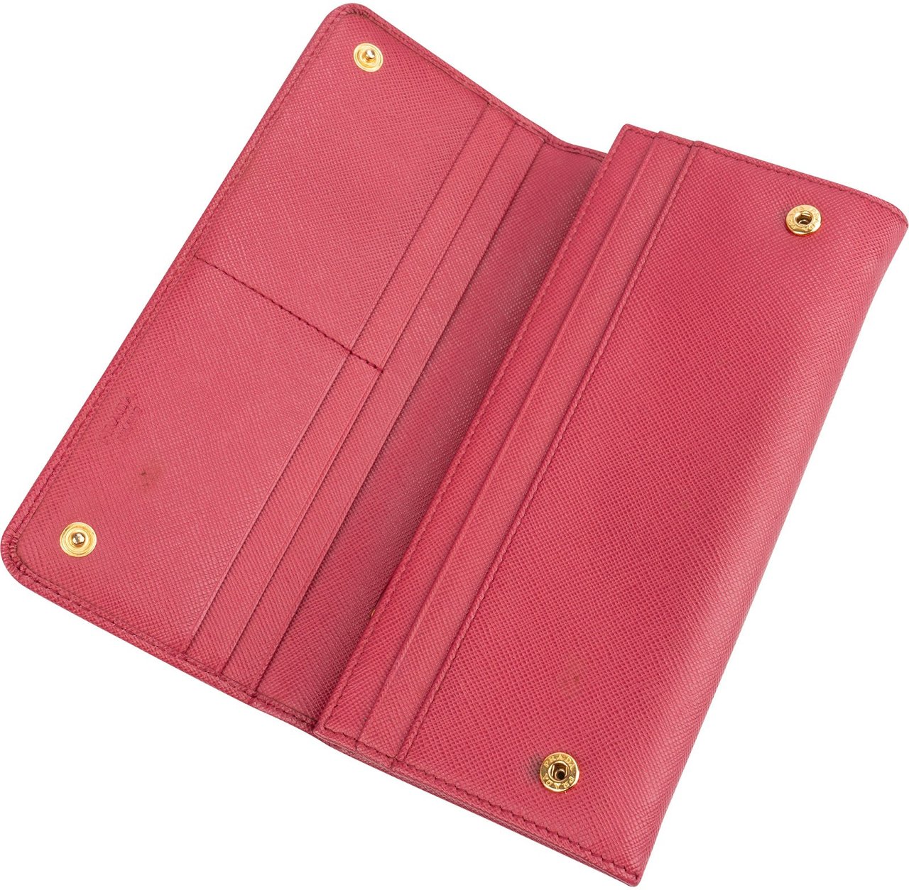 Prada Pink Saffiano Leather Continental Wallet Rood