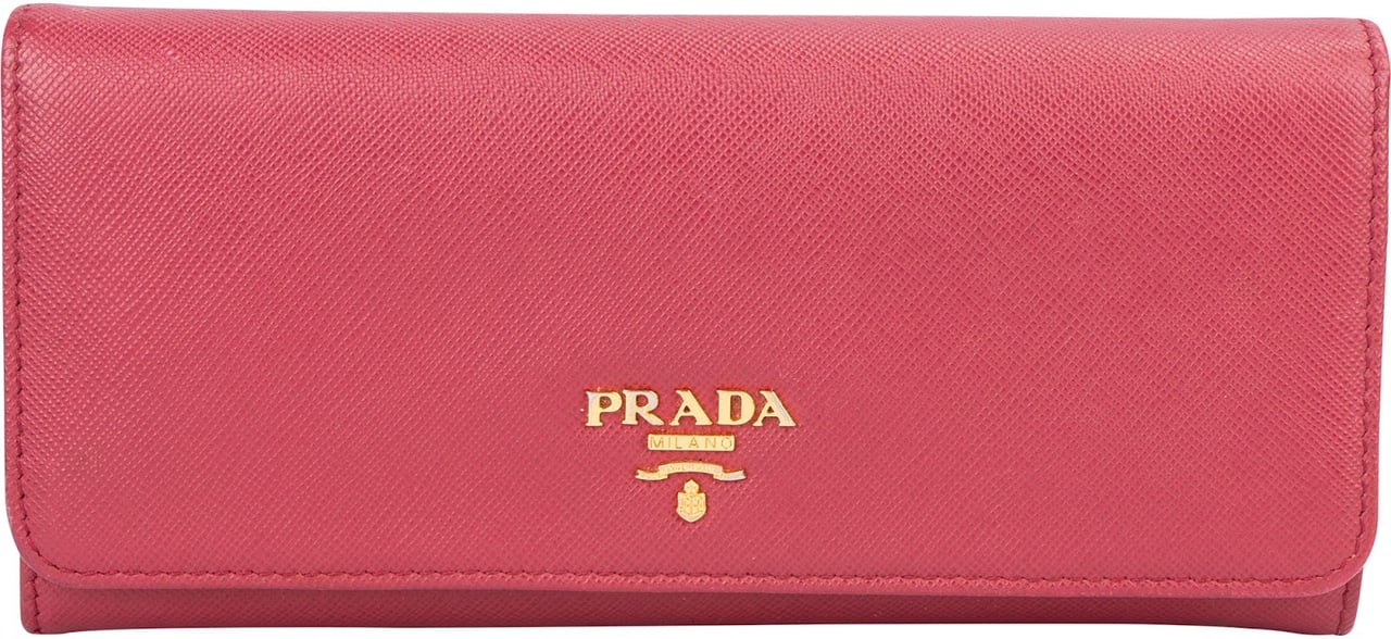 Prada Pink Saffiano Leather Continental Wallet Rood