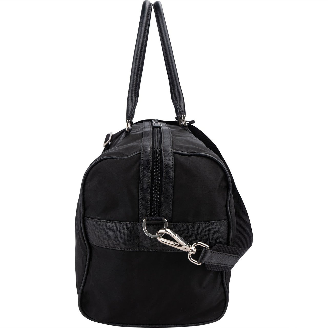 Prada Tessuto Nylon Saffiano Leather Duffle 50 Travel Bag Zwart