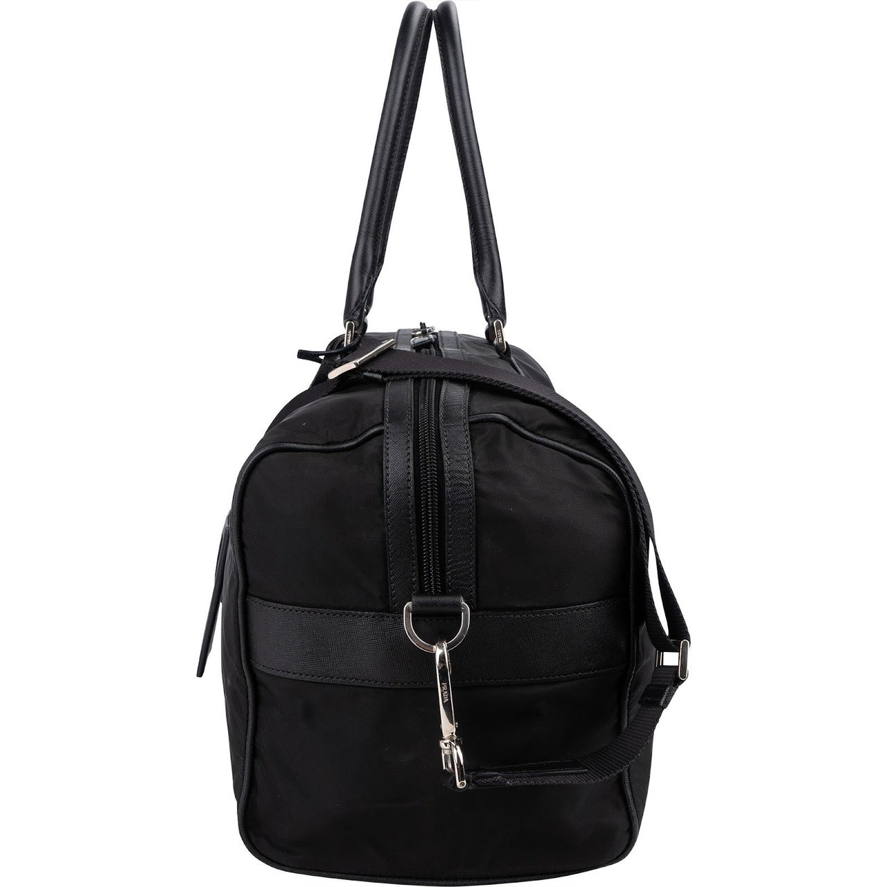 Prada Tessuto Nylon Saffiano Leather Duffle 50 Travel Bag Zwart