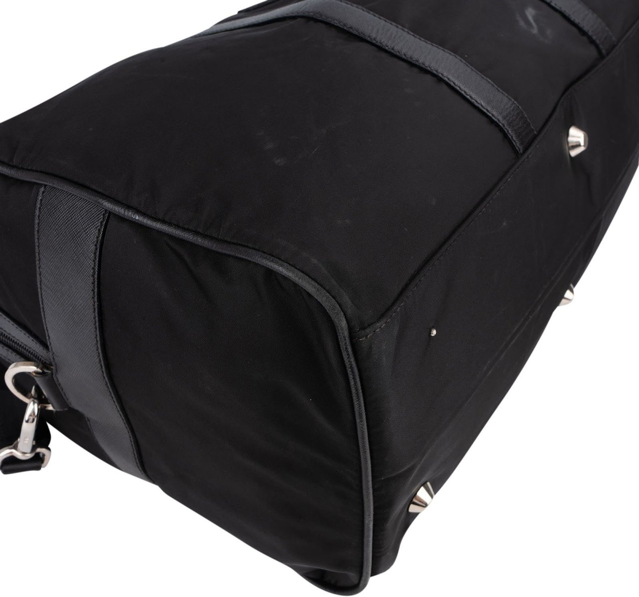 Prada Tessuto Nylon Saffiano Leather Duffle 50 Travel Bag Zwart