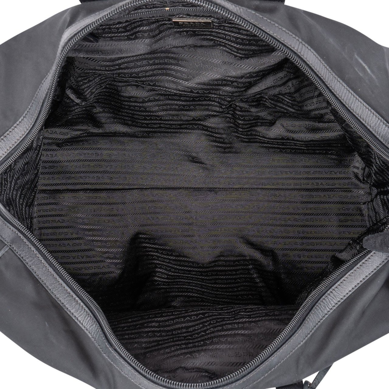 Prada Tessuto Nylon Saffiano Leather Duffle 50 Travel Bag Zwart