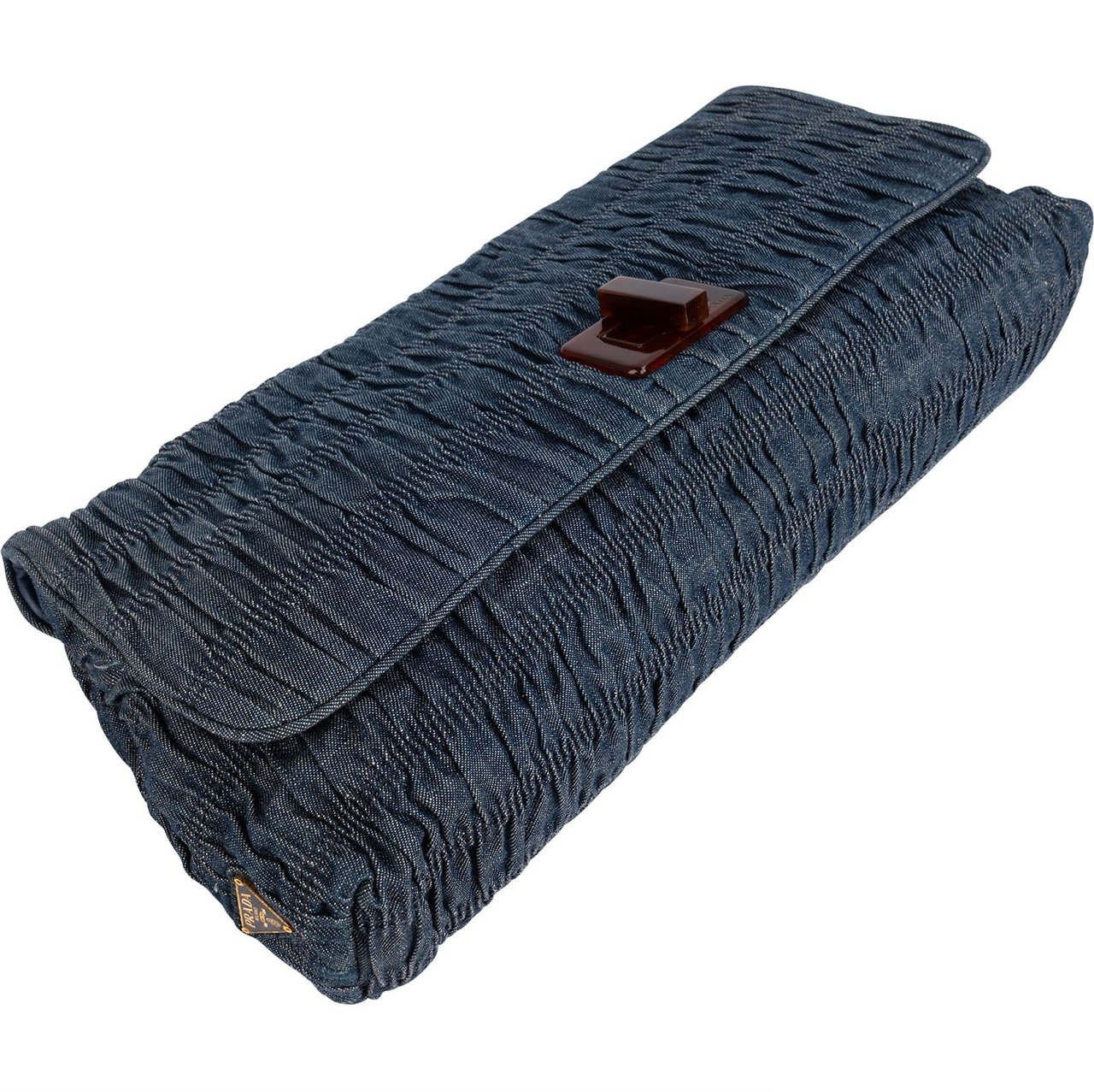 Prada Denim Gauffre Jumbo Clutch Bag Blauw