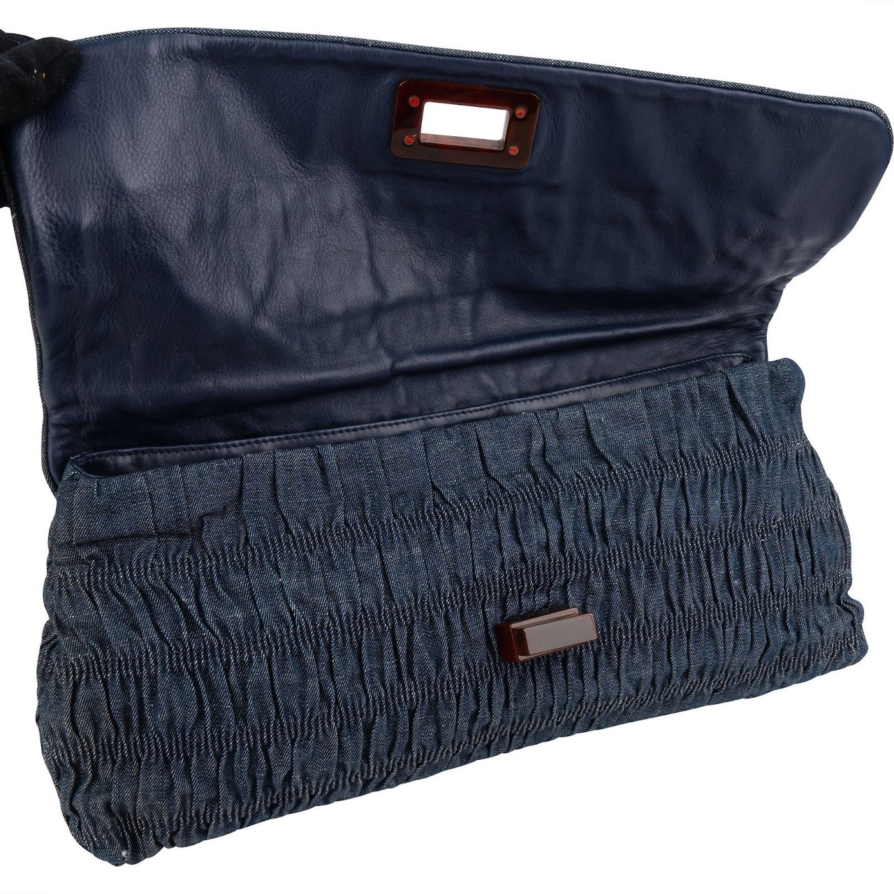 Prada Denim Gauffre Jumbo Clutch Bag Blauw