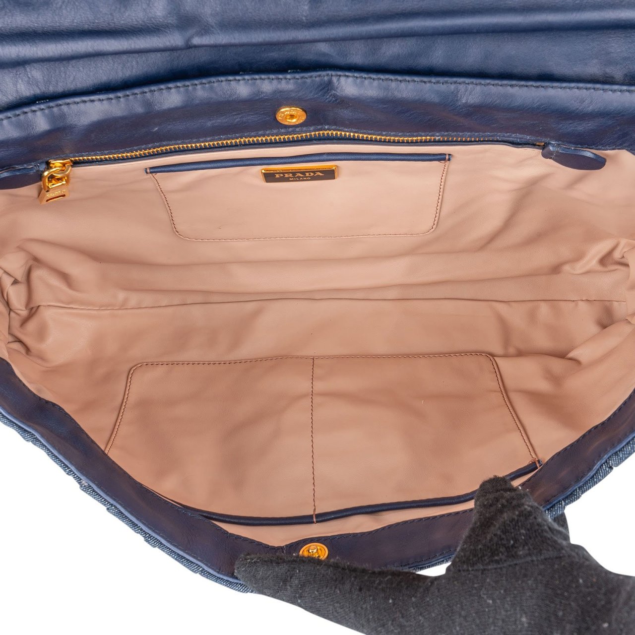 Prada Denim Gauffre Jumbo Clutch Bag Blauw