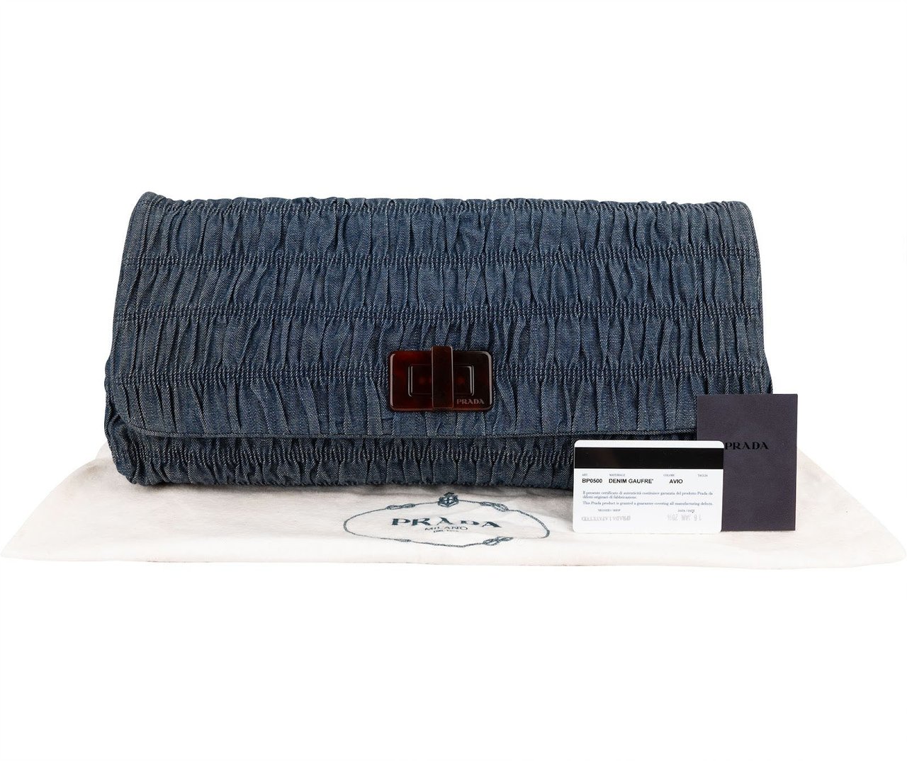 Prada Denim Gauffre Jumbo Clutch Bag Blauw