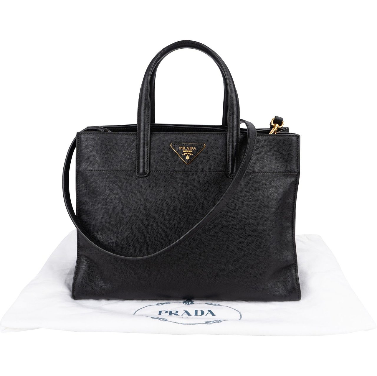 Prada Black Saffiano Leather Galleria Tote Handbag Zwart