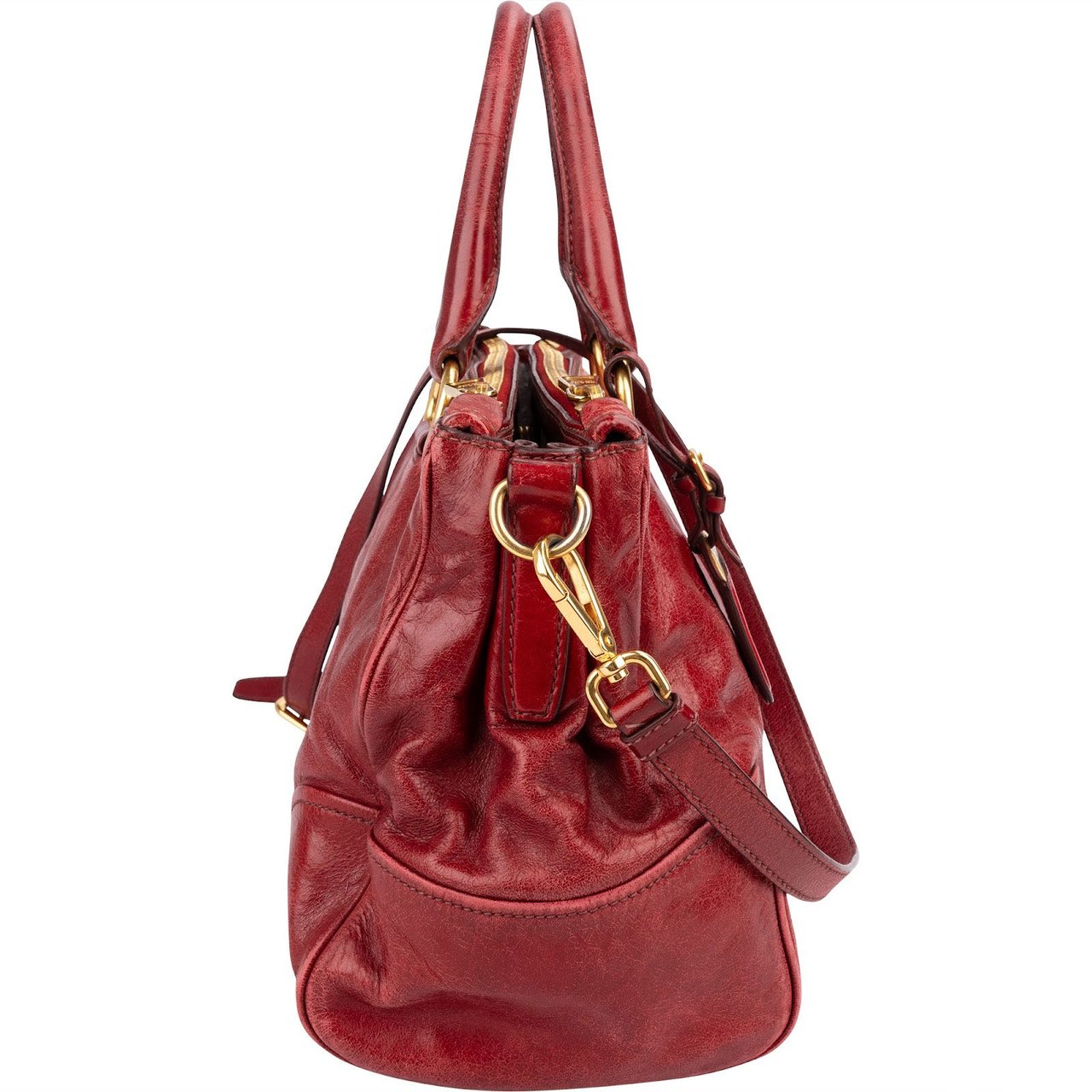 Prada Vitello Antic Leather Bauletto Handbag Rood