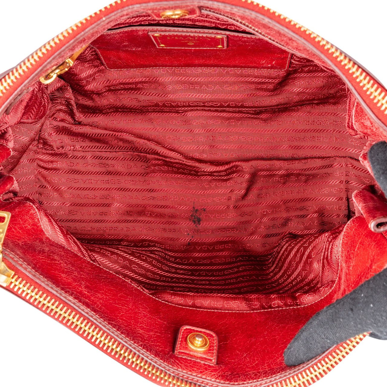 Prada Vitello Antic Leather Bauletto Handbag Rood