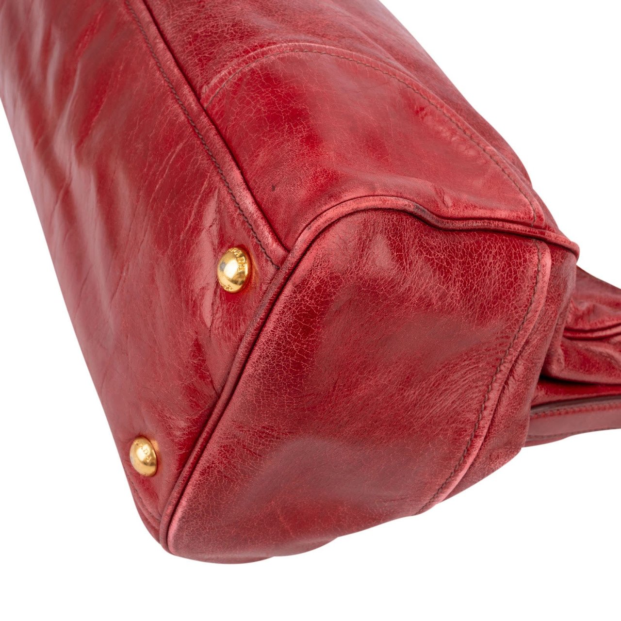 Prada Vitello Antic Leather Bauletto Handbag Rood