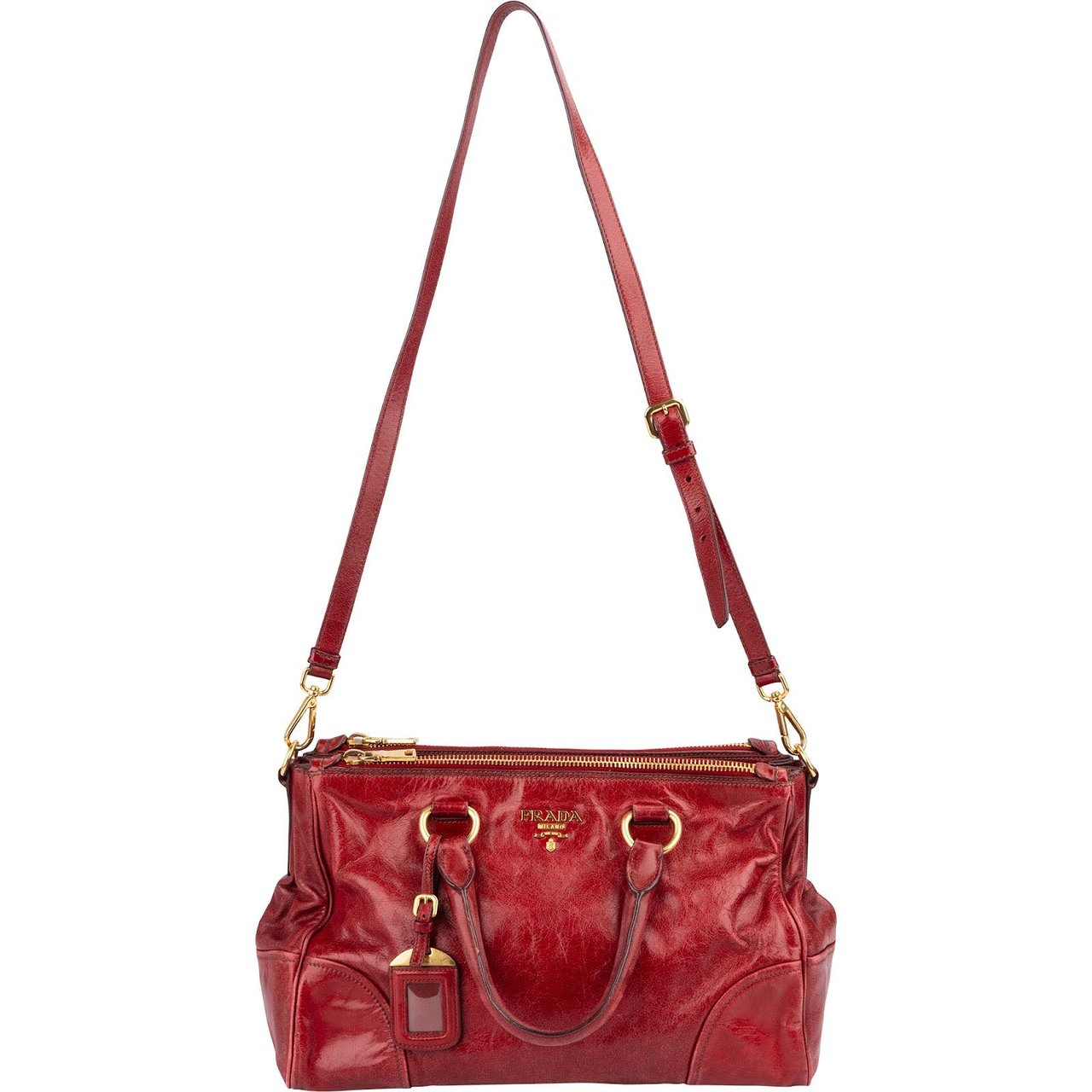 Prada Vitello Antic Leather Bauletto Handbag Rood